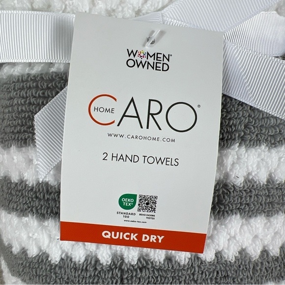 Set of 6 Caro Home 2 Hand Towels 4 Washclothes Gray White Stripes Cotton NEW - Picture 4 of 8